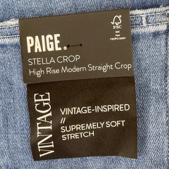 PAIGE HIGH RISE STRAIGHT STELLA CROPPED JEANS IN CEYLON DESTRUCTED NWT SIZE 27‎ - Picture 9 of 16